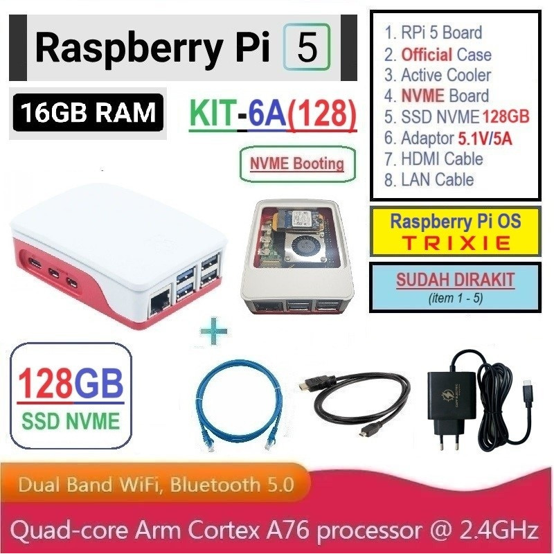 KIT-6A(128)  Raspberry Pi 5 (16GB RAM) KIT NVME SSD 128GB - Complete SET